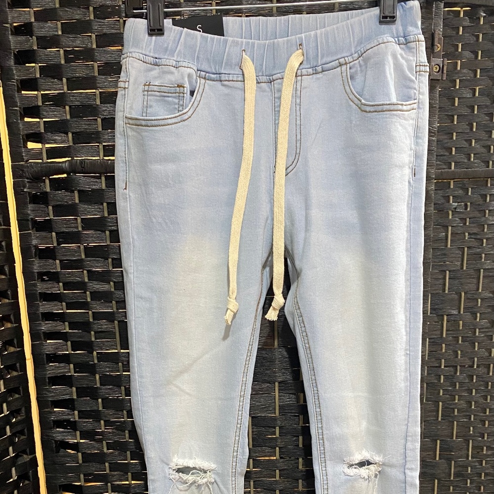 NWT Distressed Denim Joggers